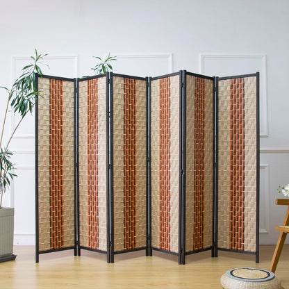 6 Panel Room Divider Screen in Beige and Orange,Blackout Room Divider Folding Panel Screen for Room Separation and Home Decoration,70.8" H x 106.3" W