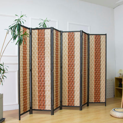 6 Panel Room Divider Screen in Beige and Orange,Blackout Room Divider Folding Panel Screen for Room Separation and Home Decoration,70.8" H x 106.3" W