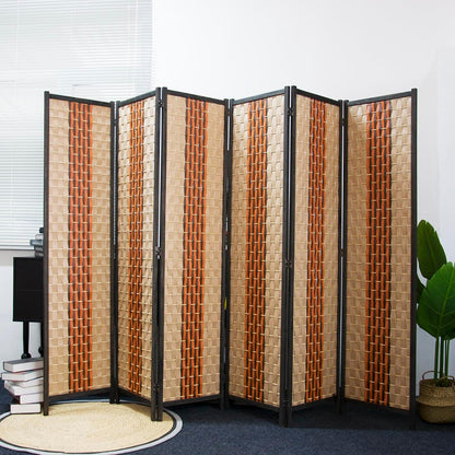 6 Panel Room Divider Screen in Beige and Orange,Blackout Room Divider Folding Panel Screen for Room Separation and Home Decoration,70.8" H x 106.3" W