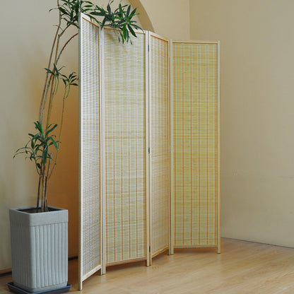 4 Panel Room Divider and Folding Screen Room Divider,Bamboo Room Divider Screen for Room Separation,Beige,67" H x 61.4" W