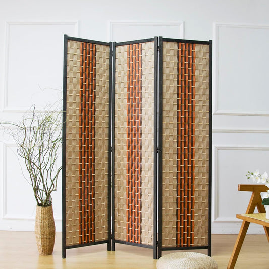 3 Panel Room Divider Screen in Beige and Orange,Blackout Room Divider Folding Panel Screen for Room Separation and Home Decoration,70.8" H x 53.1" W