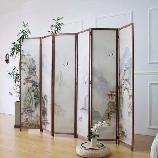 6 Panel Room Divider Screen,Double Faced Room Divider Folding Wall Divider for Room Separation,Mountains and Waters Landscape,67" H x 94.5" W