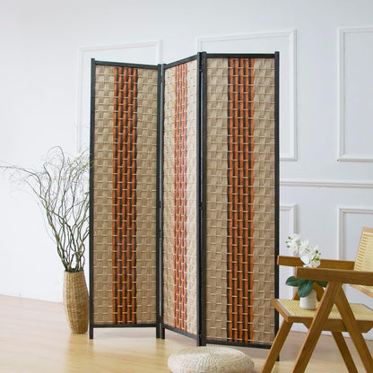 3 Panel Room Divider Screen in Beige and Orange,Blackout Room Divider Folding Panel Screen for Room Separation and Home Decoration,70.8" H x 53.1" W