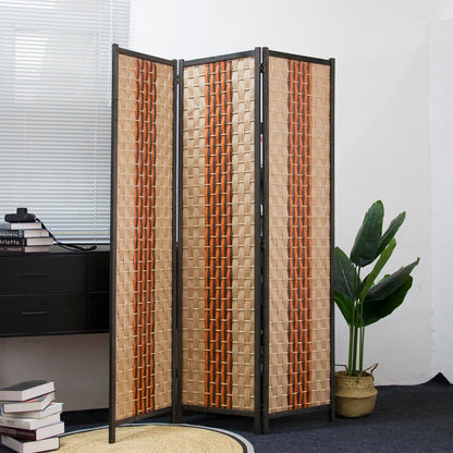 3 Panel Room Divider Screen in Beige and Orange,Blackout Room Divider Folding Panel Screen for Room Separation and Home Decoration,70.8" H x 53.1" W