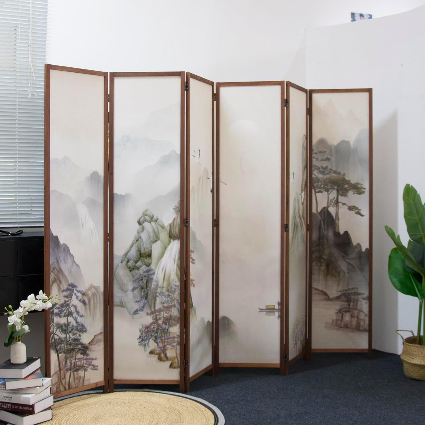 6 Panel Room Divider Screen,Double Faced Room Divider Folding Wall Divider for Room Separation,Mountains and Waters Landscape,67" H x 94.5" W