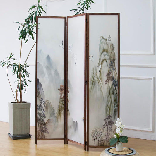 3 Panel Room Divider Screen,Double Faced Room Divider Folding Wall Divider for Room Separation,Mountains and Waters Landscape,67" H x 47.2" W