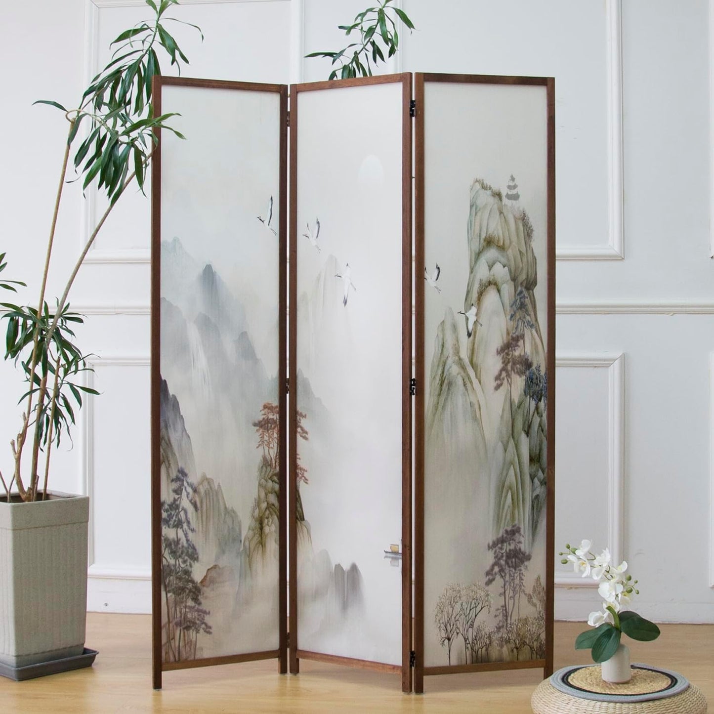 3 Panel Room Divider Screen,Double Faced Room Divider Folding Wall Divider for Room Separation,Mountains and Waters Landscape,67" H x 47.2" W