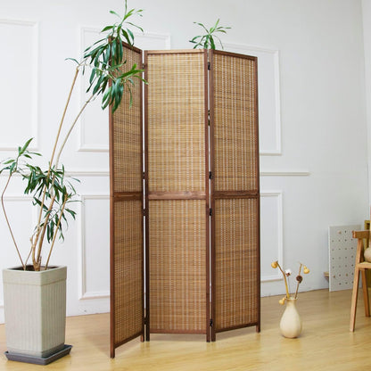 3 Panel Room Divider and Folding Screen Room Divider,Two in One Detachable and Foldable Bamboo Room Divider Screen for Room Separation,67" H x 46" W