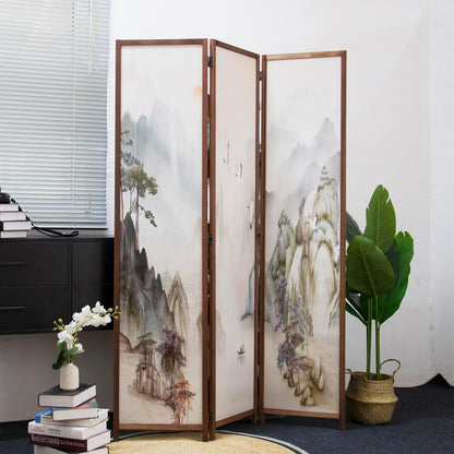 3 Panel Room Divider Screen,Double Faced Room Divider Folding Wall Divider for Room Separation,Mountains and Waters Landscape,67" H x 47.2" W