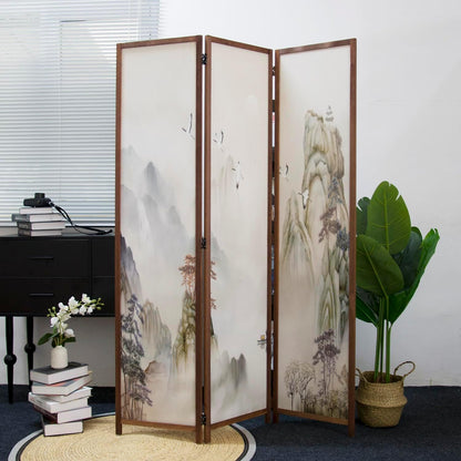 3 Panel Room Divider Screen,Double Faced Room Divider Folding Wall Divider for Room Separation,Mountains and Waters Landscape,67" H x 47.2" W