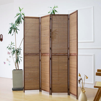 4 Panel Room Divider and Folding Screen Room Divider,Two in One Detachable and Foldable Bamboo Room Divider Screen for Room Separation,67" H x 61.4" W