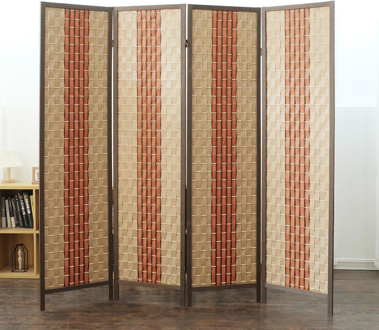 4 Panel Room Divider Screen in Beige and Orange,Blackout Room Divider Folding Panel Screen for Room Separation and Home Decoration,70.8" H x 70.8" W