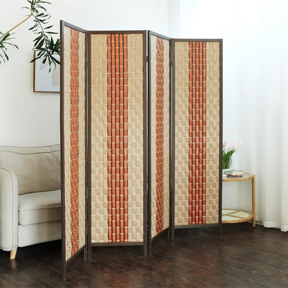 4 Panel Room Divider Screen in Beige and Orange,Blackout Room Divider Folding Panel Screen for Room Separation and Home Decoration,70.8" H x 70.8" W