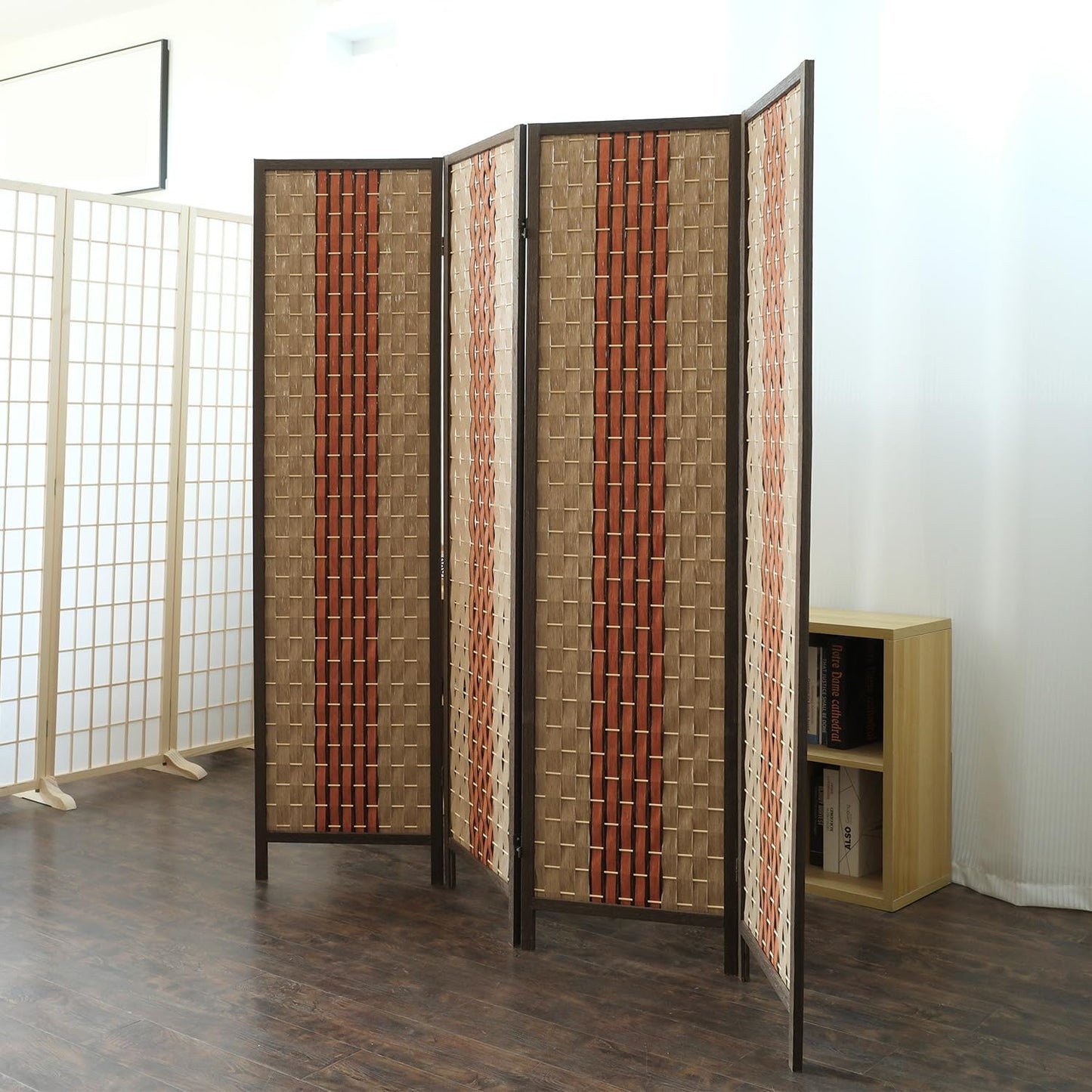 4 Panel Room Divider Screen in Beige and Orange,Blackout Room Divider Folding Panel Screen for Room Separation and Home Decoration,70.8" H x 70.8" W