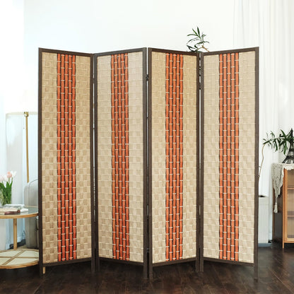 4 Panel Room Divider Screen in Beige and Orange,Blackout Room Divider Folding Panel Screen for Room Separation and Home Decoration,70.8" H x 70.8" W