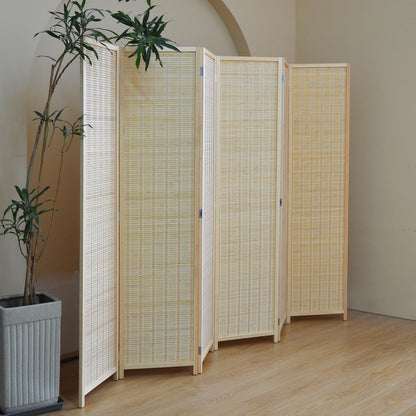 6 Panel Room Divider and Folding Screen Room Divider,Bamboo Room Divider for Room Separation,Beige,67" H x 92.1" W