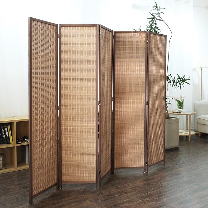 5 Panel Room Divider and Folding Screen Room Divider,Bamboo Room Divider Screen for Room Separation,67" H x 76.75" W