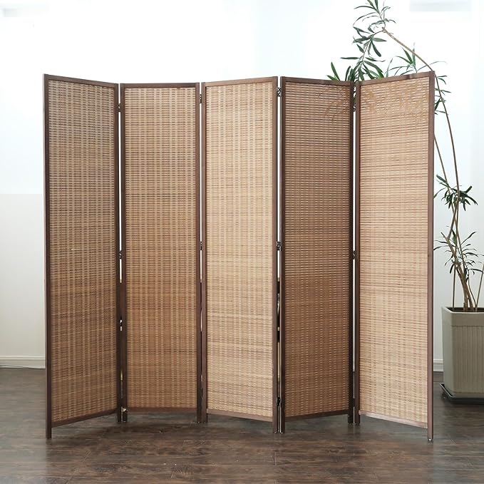 5 Panel Room Divider and Folding Screen Room Divider,Bamboo Room Divider Screen for Room Separation,67" H x 76.75" W