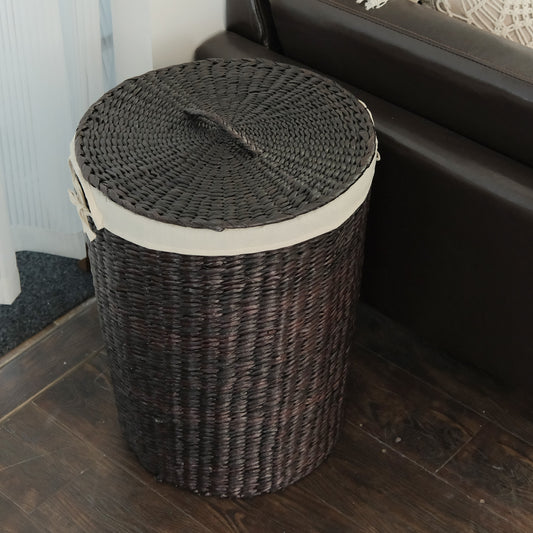 Furnnylane Handmade Wicker Laundry Basket with Lid,Hand-woven Laundry Hamper with Removable Liner,Large Laundery Basket with Ample Laundry Space,Coffee