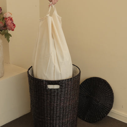 Furnnylane Handmade Wicker Laundry Basket with Lid,Hand-woven Laundry Hamper with Removable Liner,Large Laundery Basket with Ample Laundry Space,Coffee