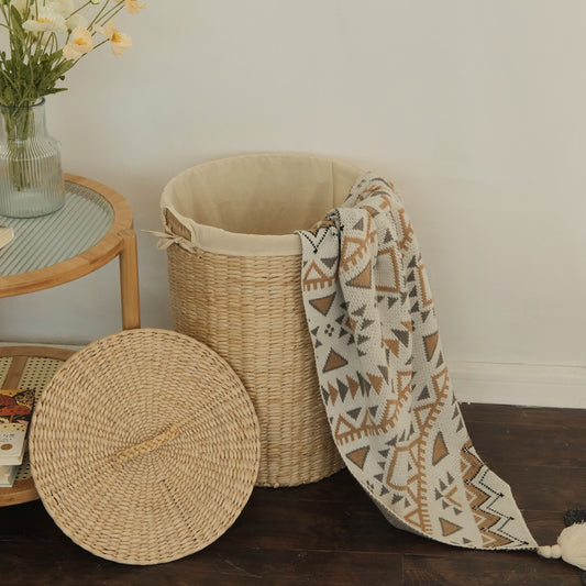 Furnnylane Handmade Wicker Laundry Basket with Lid,Hand-woven Laundry Hamper with Removable Liner,Large Laundery Basket with Ample Laundry Space