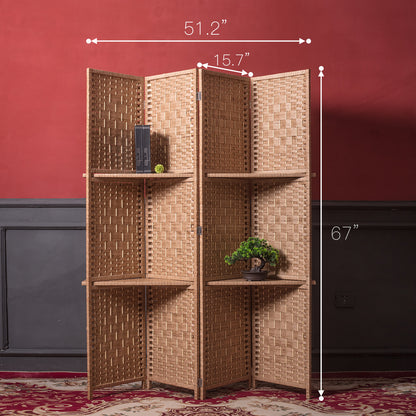 Furnnylane 4 Panel Room Divider Screen and Folding Room Divider with Shelves,Panel Room Divider Screen with Removable Storage Shelves,67" H x 51.2" W