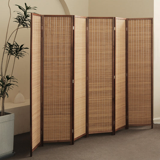 Furnnylane 6 Panel Room Divider and Folding Screen Room Divider, Bamboo Room Divider for Room Separation,67" H x 92.1" W