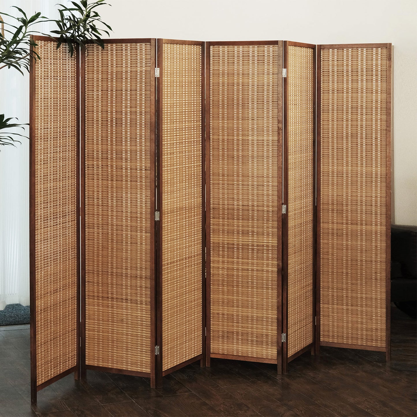 Furnnylane 6 Panel Room Divider and Folding Screen Room Divider, Bamboo Room Divider for Room Separation,67" H x 92.1" W