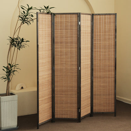 Furnnylane 4 Panel Room Divider and Folding Screen Room Divider,Bamboo Room Divider Screen for Room Separation,67" H x 61.4" W