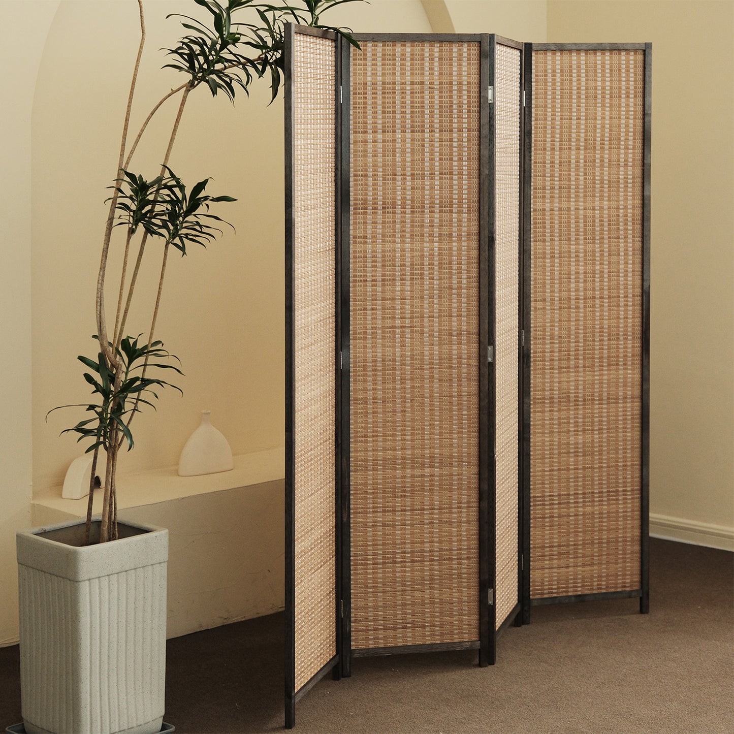 Furnnylane 4 Panel Room Divider and Folding Screen Room Divider,Bamboo Room Divider Screen for Room Separation,67" H x 61.4" W