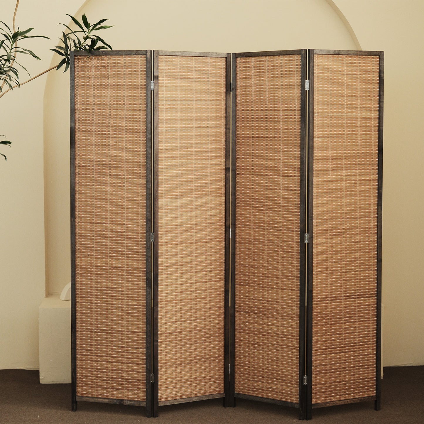 Furnnylane 4 Panel Room Divider and Folding Screen Room Divider,Bamboo Room Divider Screen for Room Separation,67" H x 61.4" W