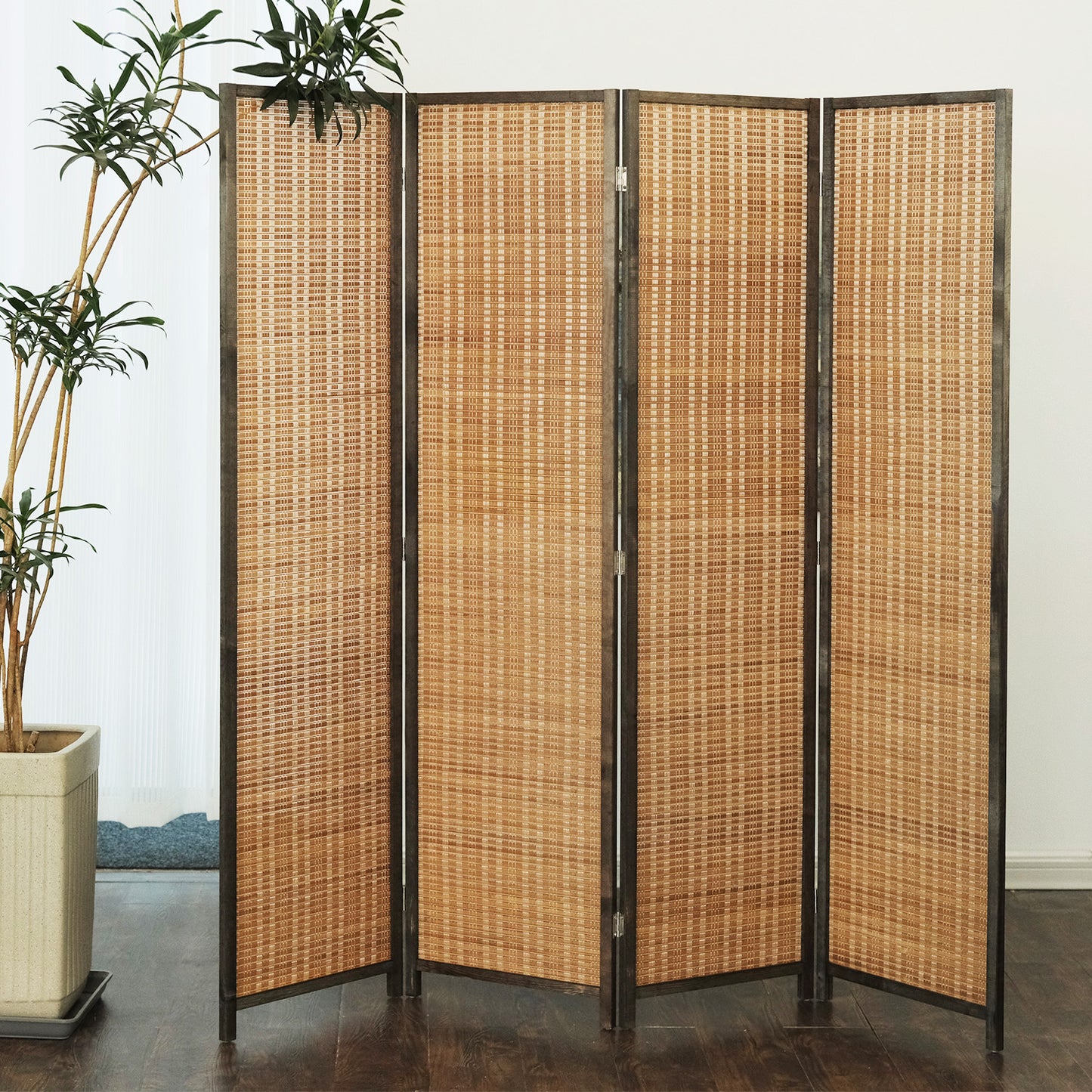 Furnnylane 4 Panel Room Divider and Folding Screen Room Divider,Bamboo Room Divider Screen for Room Separation,67" H x 61.4" W